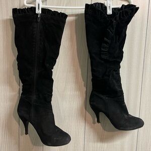 Black Suede Knee High Heels